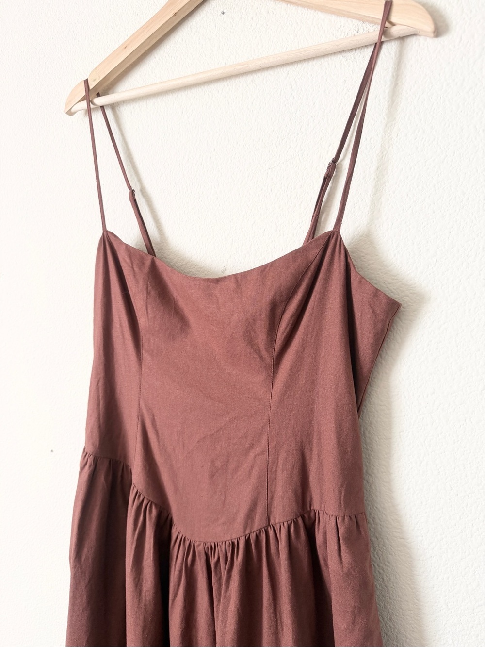 Revolve Tularosa MEDIUM Lexi linen blend fringe hem midi dress - Chocolate Brown - Picture 3 of 7